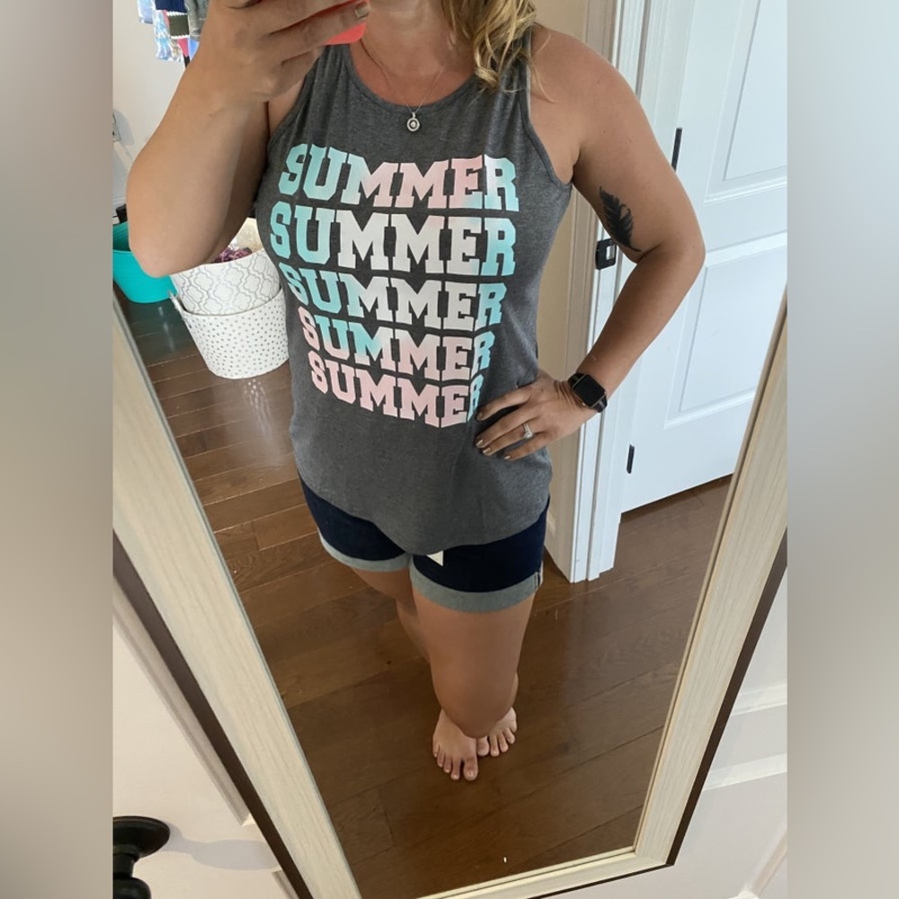 Gray Summer Blue Pink graphic Tank Top size large